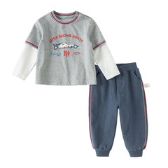 Dave&Bella Toddler Boys Grey Playful Print T-shirt Pant Suits