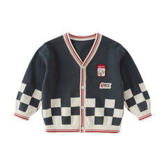 Dave&Bella Toddler Boys Grey V-neck Long Sleeve Cotton Comfortable Sweater Cardigans