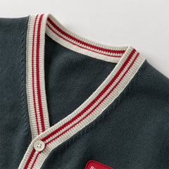 Dave&Bella Toddler Boys Grey V-neck Long Sleeve Cotton Comfortable Sweater Cardigans