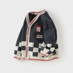 Dave&Bella Toddler Boys Grey V-neck Long Sleeve Cotton Comfortable Sweater Cardigans