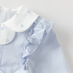 Dave&Bella Toddler Girls Blue Long Sleeve Lightweight Cotton Casual A-line Dress