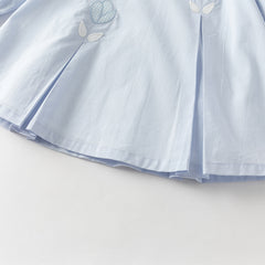 Dave&Bella Toddler Girls Blue Long Sleeve Lightweight Cotton Casual A-line Dress