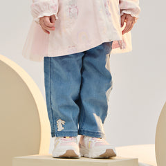 Dave&Bella Toddler Girls Fashion Denim Blue Straight-leg Jeans