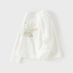 Dave&Bella Toddler Girls Casual Beige Classic Long Sleeve Soft T-shirts