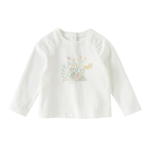 Dave&Bella Toddler Girls Casual Beige Classic Long Sleeve Soft T-shirts