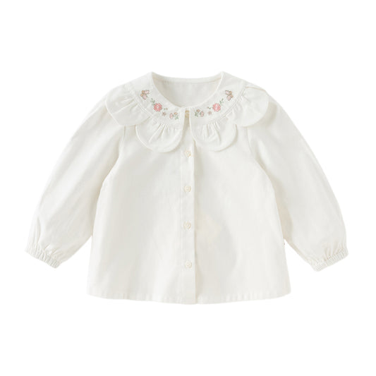 Dave&Bella Toddler Girls Cute Pink/Beige Flower Embroidery Cotton Breathable Shirt Tops