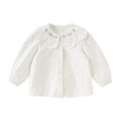 Dave&Bella Toddler Girls Cute Pink/Beige Flower Embroidery Cotton Breathable Shirt Tops