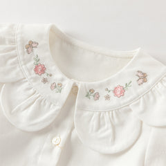 Dave&Bella Toddler Girls Cute Pink/Beige Flower Embroidery Cotton Breathable Shirt Tops