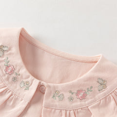 Dave&Bella Toddler Girls Cute Pink/Beige Flower Embroidery Cotton Breathable Shirt Tops