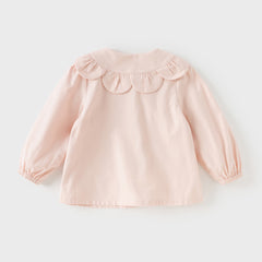 Dave&Bella Toddler Girls Cute Pink/Beige Flower Embroidery Cotton Breathable Shirt Tops