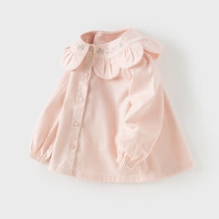 Dave&Bella Toddler Girls Cute Pink/Beige Flower Embroidery Cotton Breathable Shirt Tops