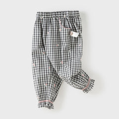 Dave&Bella Toddler Girls Classic Black White Plaid Soft Cotton Drawstring Pants