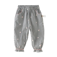 Dave&Bella Toddler Girls Classic Black White Plaid Soft Cotton Drawstring Pants