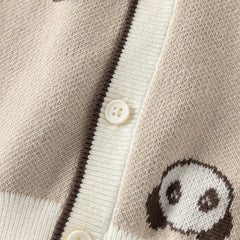 Dave&Bella Toddler Boys Cute Panda Print Khaki Cotton Soft Sweater Cardigans