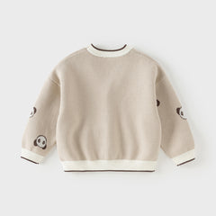 Dave&Bella Toddler Boys Cute Panda Print Khaki Cotton Soft Sweater Cardigans
