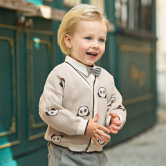 Dave&Bella Toddler Boys Cute Panda Print Khaki Cotton Soft Sweater Cardigans