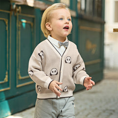 Dave&Bella Toddler Boys Cute Panda Print Khaki Cotton Soft Sweater Cardigans