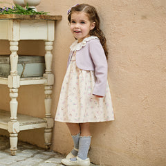 Dave&Bella Toddler Girls Sweet Purple Floral Print Fake-two-piece Party Princess Dress