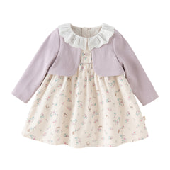 Dave&Bella Toddler Girls Sweet Purple Floral Print Fake-two-piece Party Princess Dress