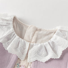 Dave&Bella Toddler Girls Sweet Purple Floral Print Fake-two-piece Party Princess Dress