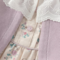 Dave&Bella Toddler Girls Sweet Purple Floral Print Fake-two-piece Party Princess Dress