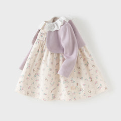 Dave&Bella Toddler Girls Sweet Purple Floral Print Fake-two-piece Party Princess Dress