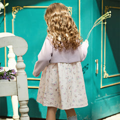 Dave&Bella Toddler Girls Sweet Purple Floral Print Fake-two-piece Party Princess Dress