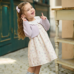 Dave&Bella Toddler Girls Sweet Purple Floral Print Fake-two-piece Party Princess Dress