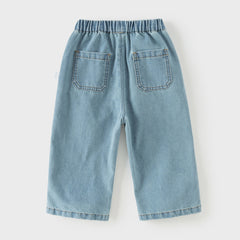 Dave&Bella Toddler Girls Blue Wide Straight-leg Casual Jeans