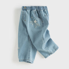 Dave&Bella Toddler Girls Blue Wide Straight-leg Casual Jeans