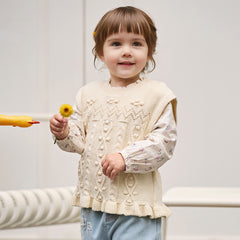 Dave&Bella Toddler Girls Elegant Apricot Sleeveless Cotton Dress-style Sweater Tank Tops