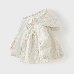 Dave&Bella Toddler Girls Adorable Daisy Print Beige Outwear Hooded Casual Jackets