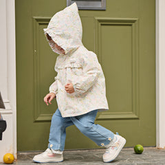 Dave&Bella Toddler Girls Adorable Daisy Print Beige Outwear Hooded Casual Jackets