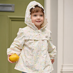 Dave&Bella Toddler Girls Adorable Daisy Print Beige Outwear Hooded Casual Jackets