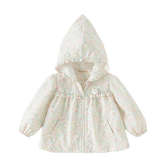 Dave&Bella Toddler Girls Adorable Daisy Print Beige Outwear Hooded Casual Jackets
