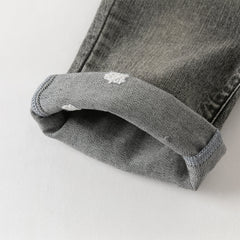 Dave&Bella Toddler Girls Fashion Light Grey Soft Straight-leg Jeans