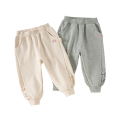 Dave&Bella Toddler Girls Daily Grey/Apricot Loose Sports Drawstring Pants
