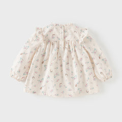 Dave&Bella Toddler Girls Playful Hedgehog Print Beige Breathable Cotton Shirt Tops