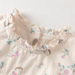 Dave&Bella Toddler Girls Playful Hedgehog Print Beige Breathable Cotton Shirt Tops