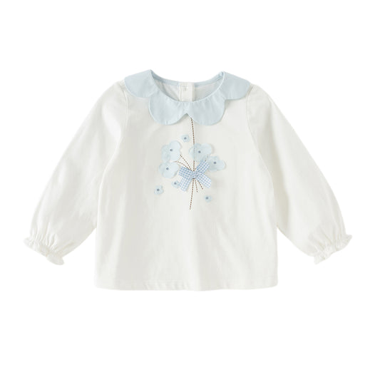 Dave&Bella Toddler Girls Elegant Beige Long Sleeve Breathable Cotton T-shirt Tops