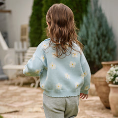 Dave&Bella Toddler Girls Blue Breathable Cotton Sweater Knit Cardigans