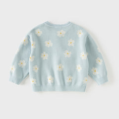 Dave&Bella Toddler Girls Blue Breathable Cotton Sweater Knit Cardigans