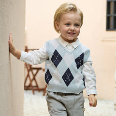 Dave&Bella Toddler Boys Versatile Blue Sleeveless Comfortable Cotton Tank Tops