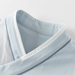 Dave&Bella Toddler Boys Casual Blue Chinese-style V-collar Top Pant Suits