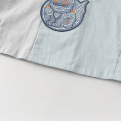 Dave&Bella Toddler Boys Casual Blue Chinese-style V-collar Top Pant Suits