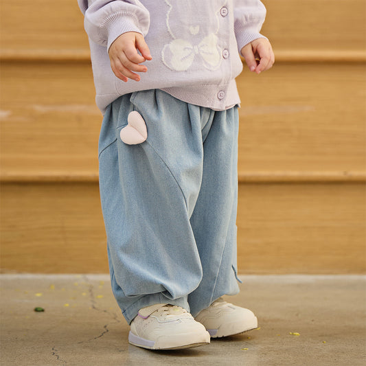 Dave&Bella Toddler Girls Fashion Denim Blue Lightweight Wide Jeans