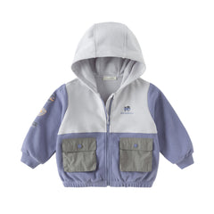Dave&Bella Toddler Boys Grey Purple Outdoor Outwear Hooded Casual Jackets