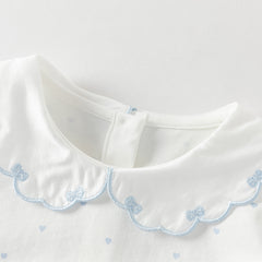 Dave&Bella Toddler Girls Beige Doll Collar Cute Print Breathable Cotton T-shirt Tops