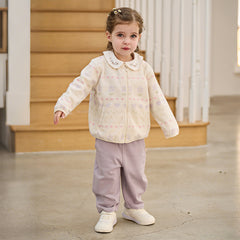 Dave&Bella Toddler Girls Grey Purple/Apricot Wide Casual Pants