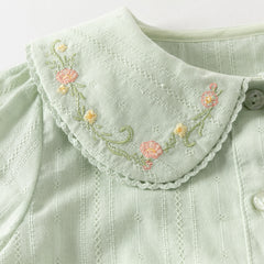 Dave&Bella Toddler Girls Grey Green/White Flower Embroidery Soft Cotton Shirt Tops